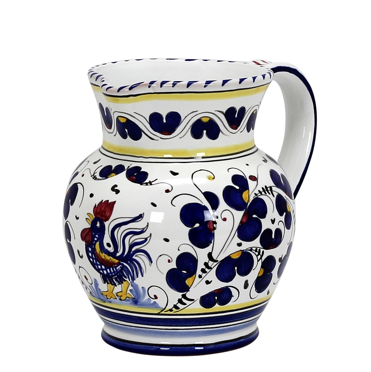 ORVIETO BLUE ROOSTER: Traditional Deruta Pitcher (1 Liter - 34 OZ. - 4 Cups)