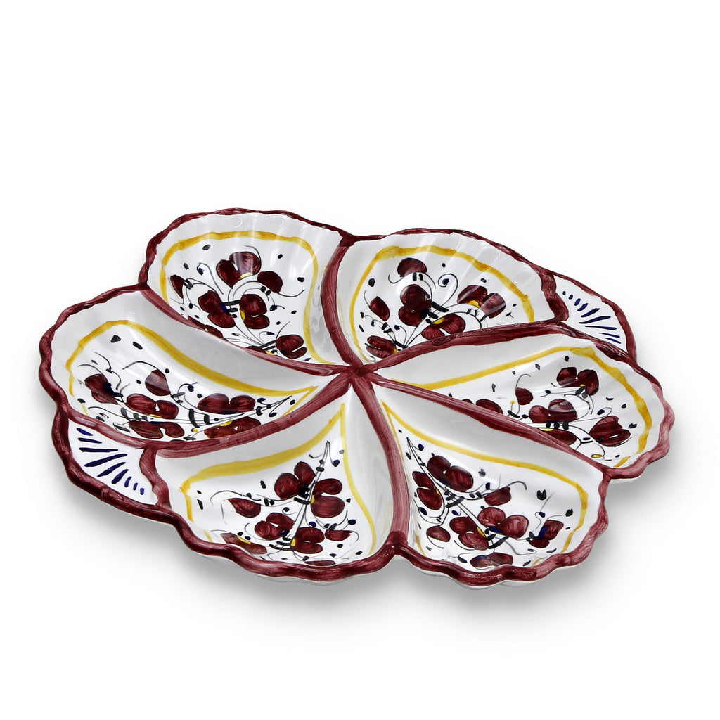 ORVIETO RED ROOSTER: Snack Tray Fiore/Shell - Six Compartments