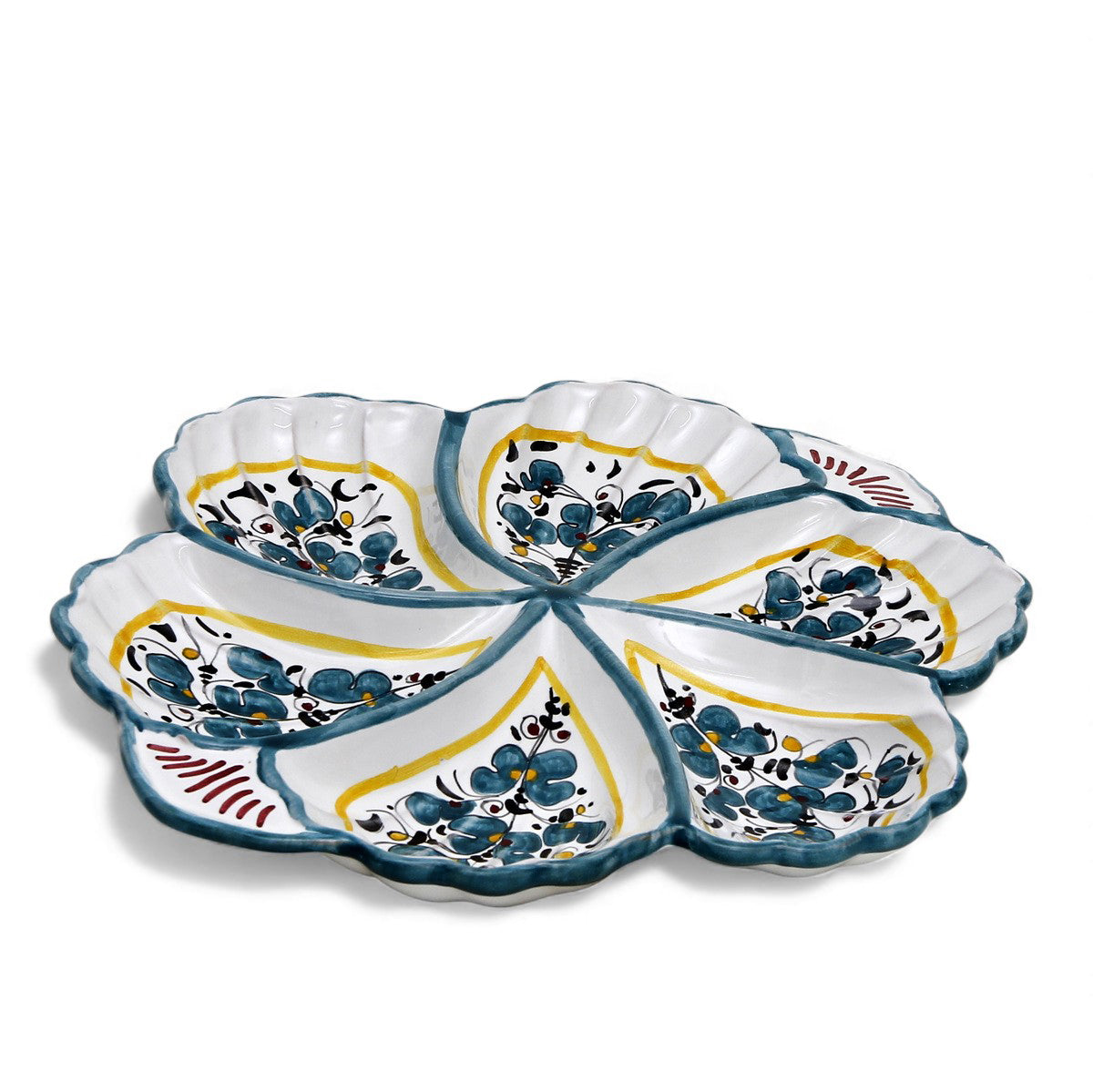 ORVIETO GREEN ROOSTER: Snack Tray Fiore/Shell - Six Compartments