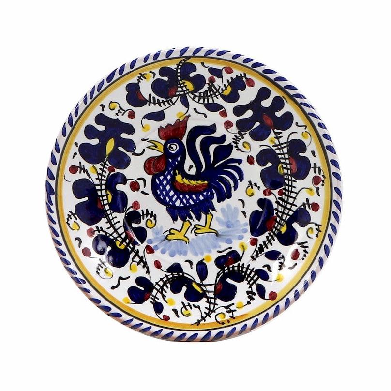 ORVIETO BLUE ROOSTER: Small Bread Plate - 7" Diam. Saucer - DERUTA OF ITALY