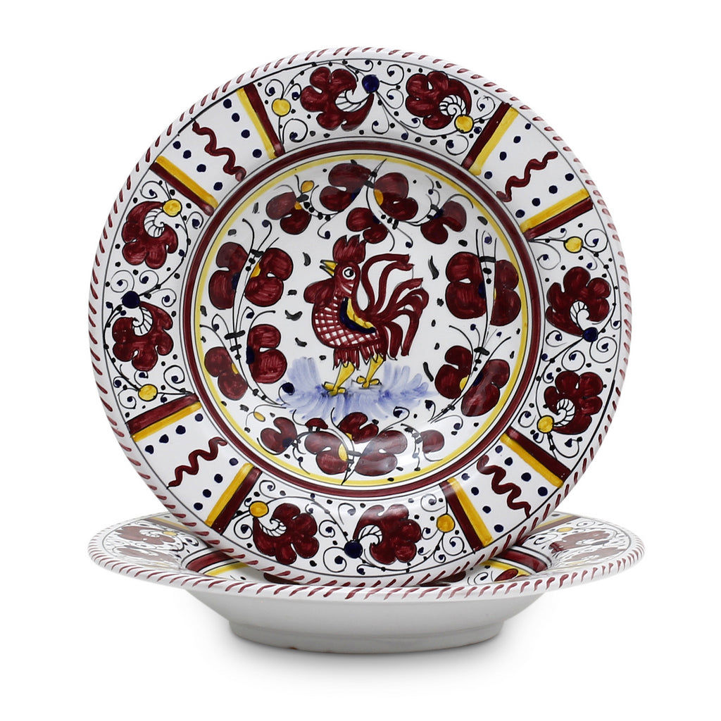 ORVIETO RED ROOSTER: Pasta/Soup Rimmed Bowl Plate