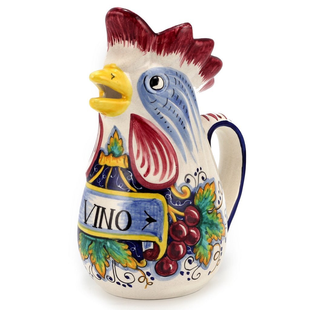 IN VINO VERITAS: Traditional Italian Rooster of Fortune Wine Pitcher (Large=1.5 Liter 50 Oz)