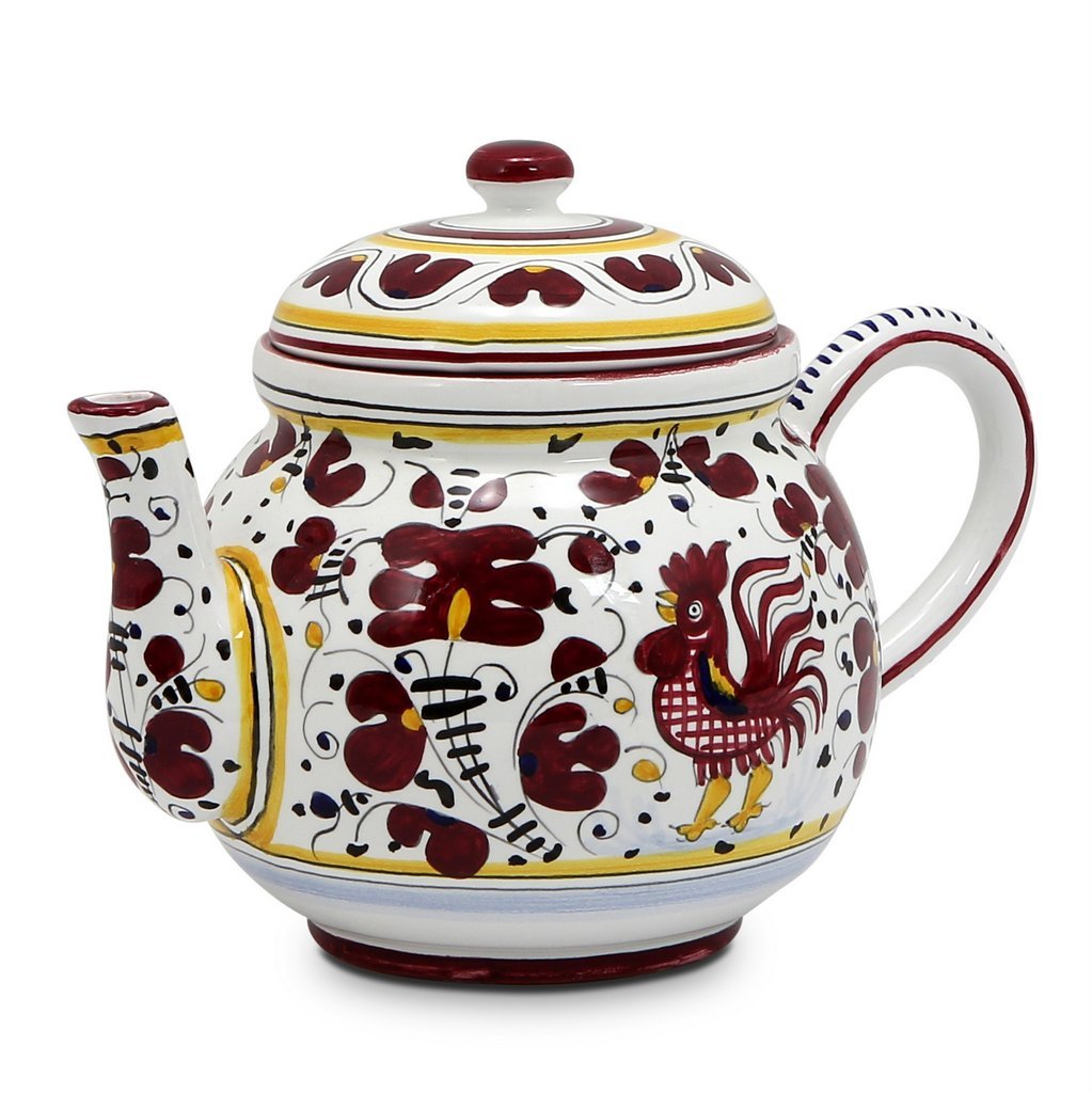 ORVIETO RED ROOSTER: Teapot (6 Cups - 48 Fl Oz - 1.4 Liter)